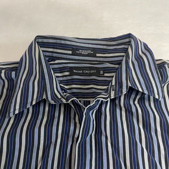 Wayne Gretzky Button Down Dress Shirt Men Size XL Blue Striped Collared Cotton - Picture 6 of 12